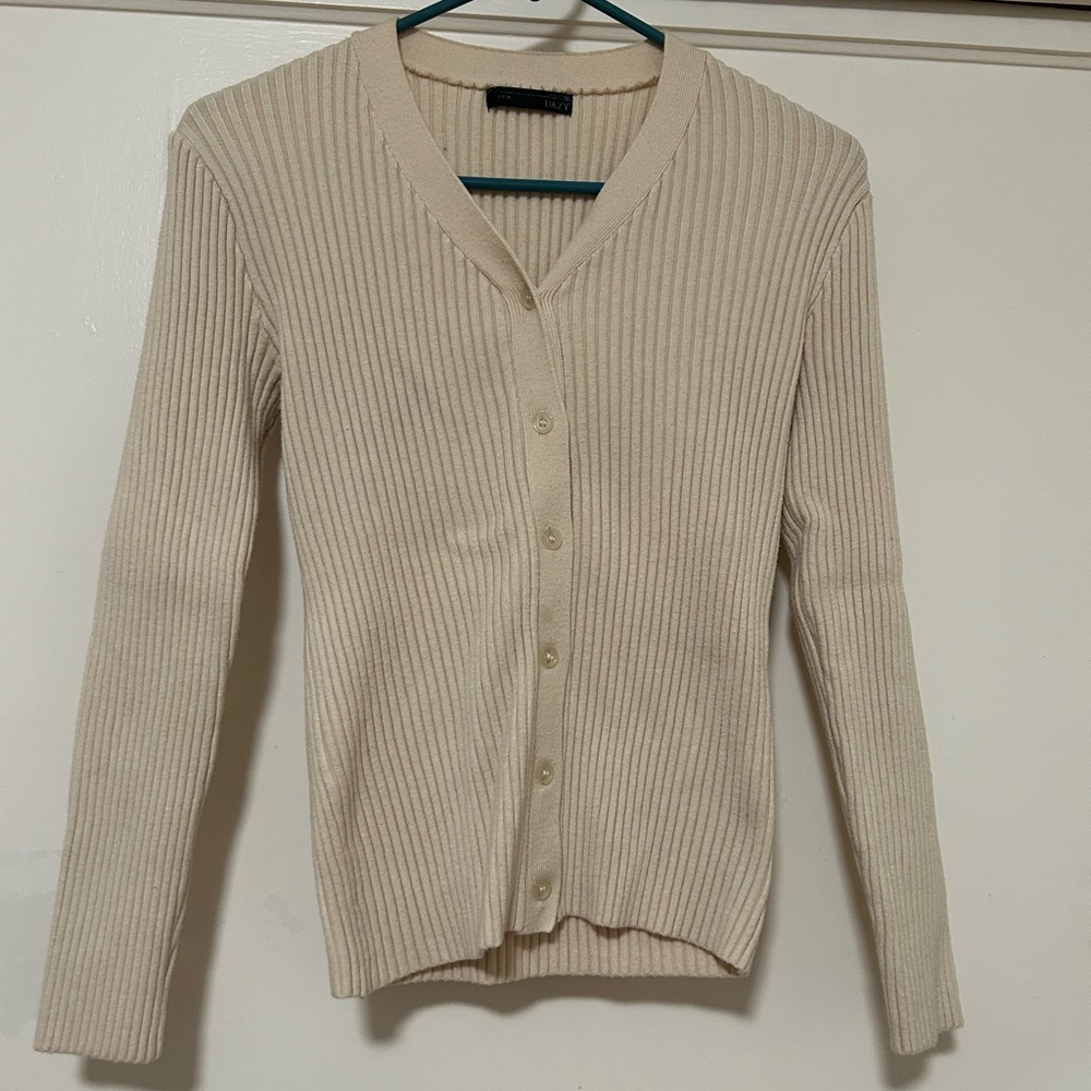 SHEIN DAZY Ribbed Apricot Knit Button Front Cardigan